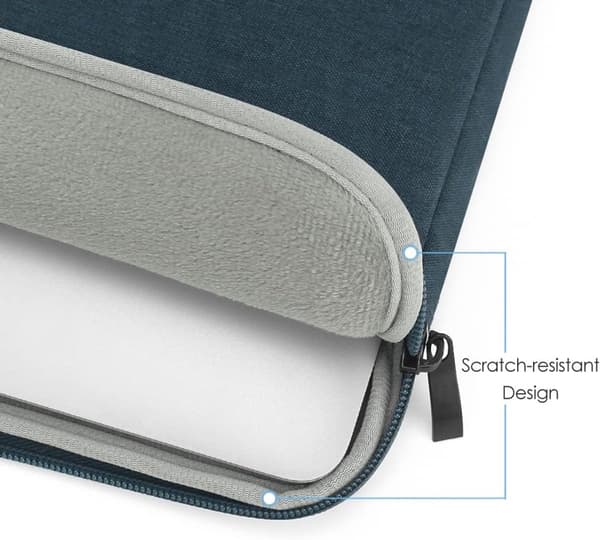 13-tums laptopfodral, vattentätt polyesterfodral, mjukt mockafoder, framficka, dubbla dragkedjor för MacBook Air, mörkblå