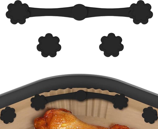Airfryer bakepapirholderklips, varmebestandige silikonmagnetstriper, for jernkurver, 4 sett, svart