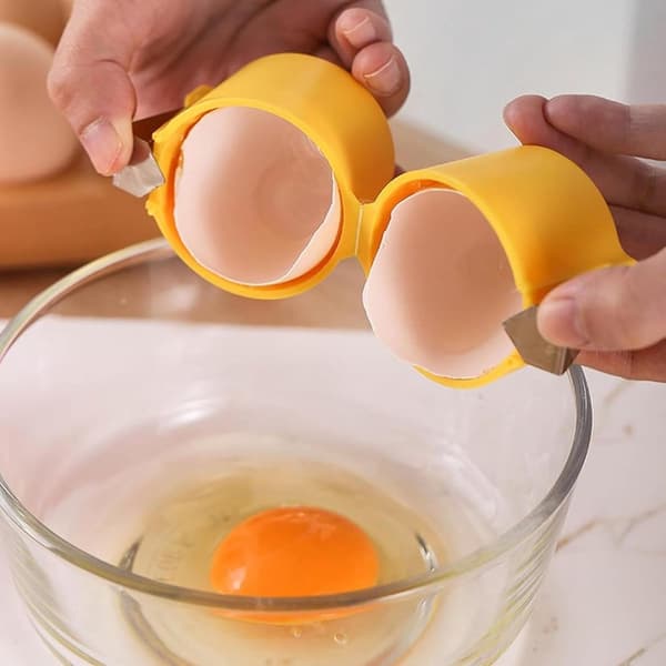 Eggeskallkutter, skiver i rustfritt stål for hardkokte egg, 3 stk gul, ingen skitne hender