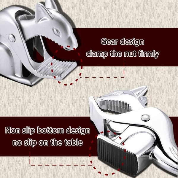 Squirrel-Shaped Nutcracker - Heavy-Duty Zinc Alloy with Non-Slip Grip, for Walnuts, Almonds, Brazil Nuts & Chestnuts (Silver)