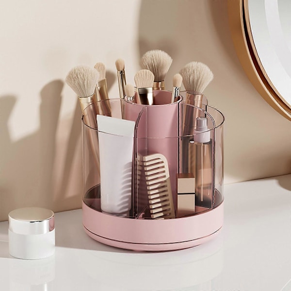 Practical Makeup Brush Holder Organizer Rotating Container with Removable Trays Storage Box for Dressing Table Pink Pink