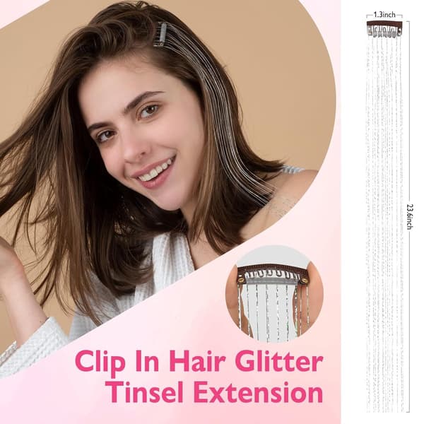 Hårglimmer, sæt med 18 stk. sølv, glitter-extensions, varmebestandig, til kvinder, piger, børn