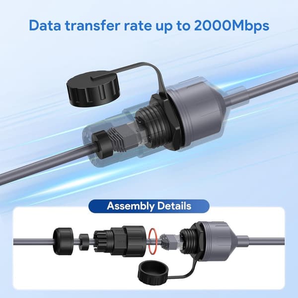 Starlink Gen 3/Mini Ethernet-sovitin – vedenpitävä SPX–RJ45-jatkoliitin
