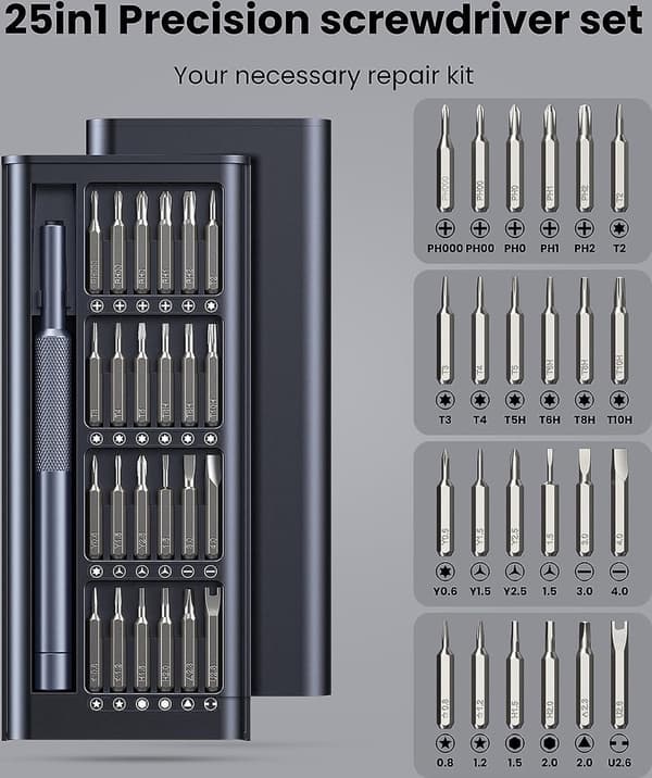 Præcisionsskruetrækkersæt, 25 i 1 magnetisk mini-reparationssæt til telefon, computer, ur, elektronik