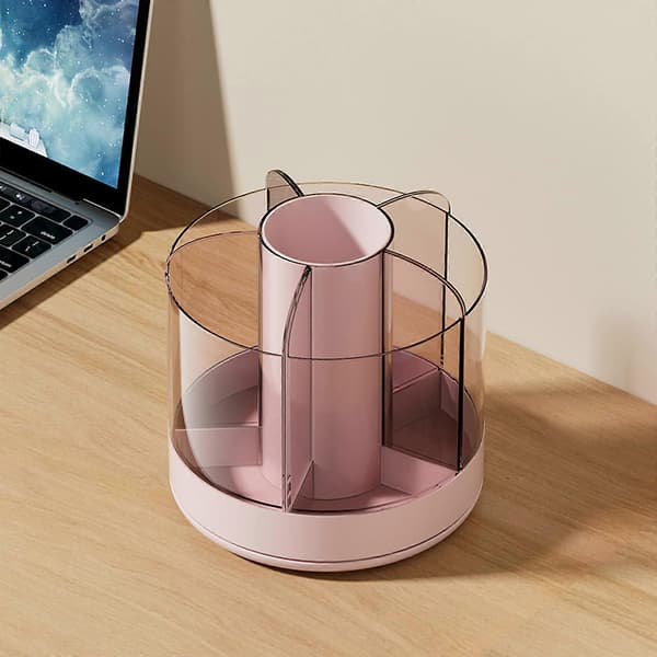 Versatile Makeup Brush Organizer Rotating Container with 6 Removable Compartments Beauty Tool Holder for Dressing Table Yellow Yellow