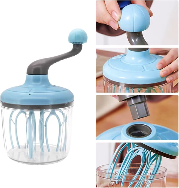 Plastic Whisk, Semi-Automatic Whisk, Milk and Egg Whisk, Kitchen Whisks for Whipping, Cooking, Baking and Frothing Blue