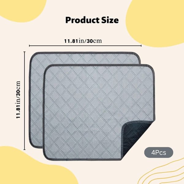 Marsvineburforinger 4-pak 30x30 cm Vaskbare Absorberende Fleecestrøelse Måtter med Anti-skrid Bund til Kanin Hamster Chinchilla Grå