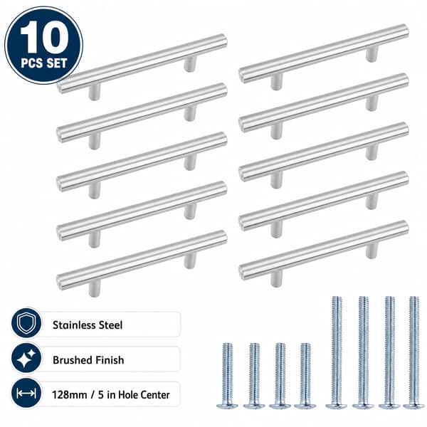 Sett med 10 skaphåndtak, børstet rustfritt stål T-bar for skap Brushed 12*128*200*35