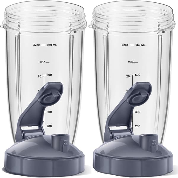 2 reservedele til NutriBullet 600W/900W - Blender tilbehør med 2 Flip Top To Go kopper