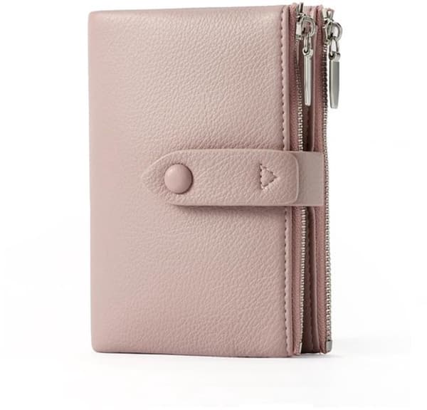 Liten PU-skinnlommebok - multifunksjonell - rosa for kvinner