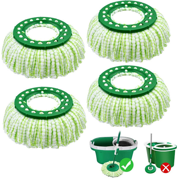 Mopprefill - Erstatningshode kompatibelt med Libman Tornado, Spin Mop - Maskinvaskbart - Grønn og hvit