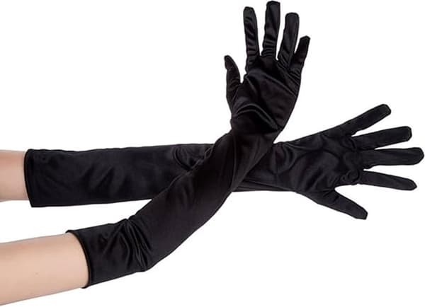 Lange satin aftenhandsker, sort, 55 cm, til kostume, festival og dans
