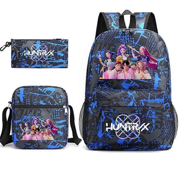 KPop Demon Hunters Ryggsäck Studenter Skolväska Pennfodral Axelväska 3-dels Set _a A Blue Pattern Blue Pattern Style B Blue Pattern Style B