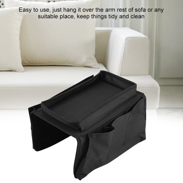 Armrest Organizer with Top Tray, Sofa Armrest Pocket with Cup Holder and Storage Pockets, Durable Polyester Oxford Fabric 600D Hanging Sofa