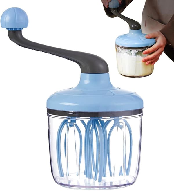 Manuell Eggevisp, Roterende Visp Med Sklisikker Base, Avtakbart Håndtak, For Hjemmebaking, Krem, Egg Og Sauser, Blå, 1000 ml