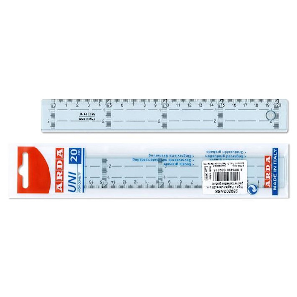 Linjal, tvärgraderad, plast, 20cm cm/mm-gradering 1/fp Transparent