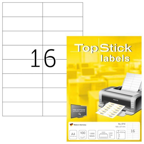 Etikett TopStick universal 8712, A4, 105x37mm Vit, 100 ark (1600 Vit