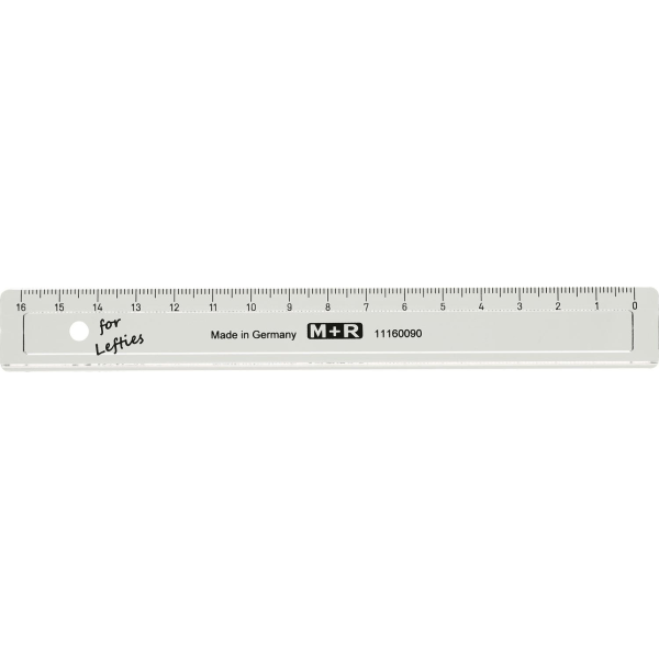 Linjal M+R, plast, 16cm cm/mm Transparent, för vänsterhänta 1/fp Transparent