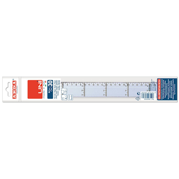 Linjal, tvärgraderad, plast, 30cm cm/mm-gradering 1/fp Transparent