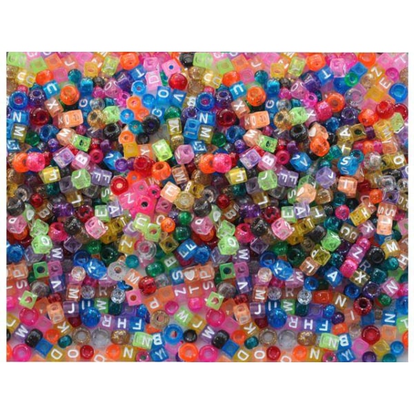 Plastpärlor Kongo + A-Z, runda/fyrkantiga, 7-9mm färgade 1000/fp multifärg