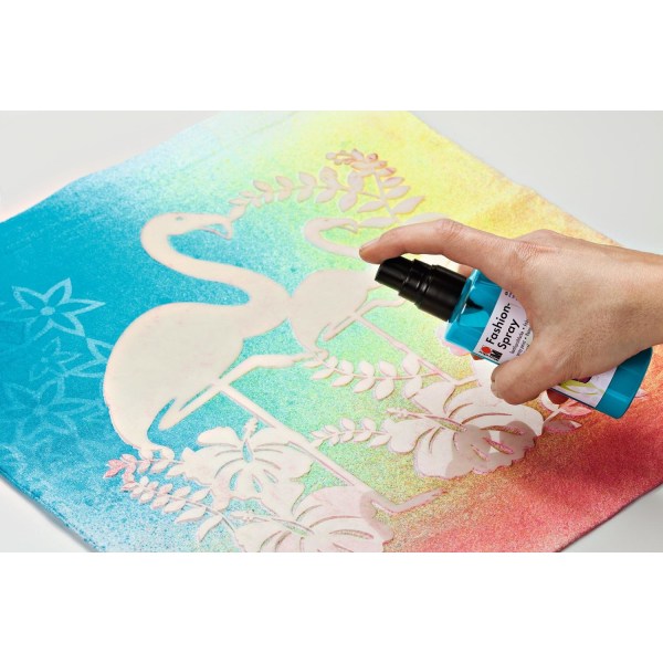 Textilfärgset: 4st textilspray +5st väska +1st stencil Flamingo multifärg