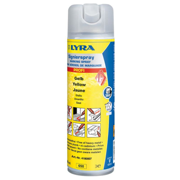 Märkspray/Spayfärg Lyra Profi 4180, 500ml, Gul Gul