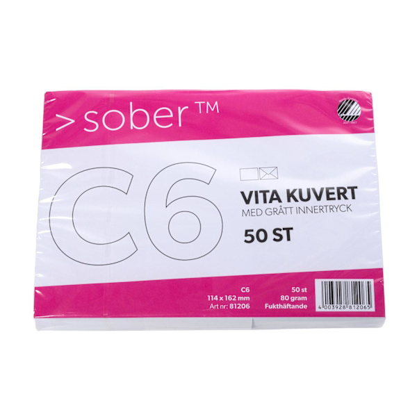 Kuvert C6 (114x162mm), fukthäftande, Vit, 50/fp Vit