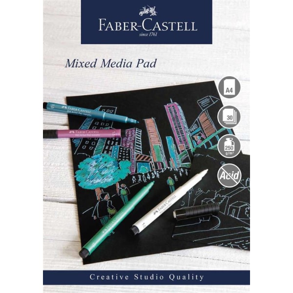 Mixed mediablock Faber-Castell, spiral, A4, 250g, 30 ark, Svart Svart