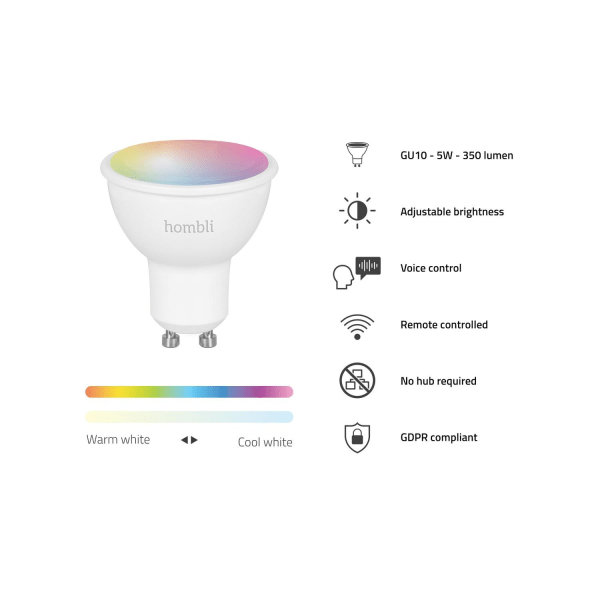 Spotlight WiFi Hombli Smart GU10 LED RGB &amp; CCT Dimbar Multif multifärg