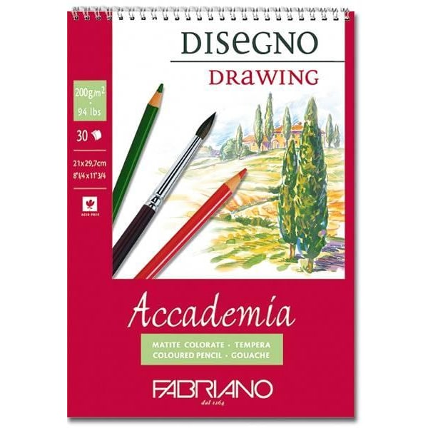 Teckningsblock Accademia, spiralbundet, A4, 200g, 30 blad 1/fp Vit