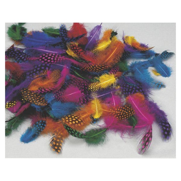 Pärlhönsfjädrar, blandade färger, 100/fp  (för påskpynt mm) multifärg