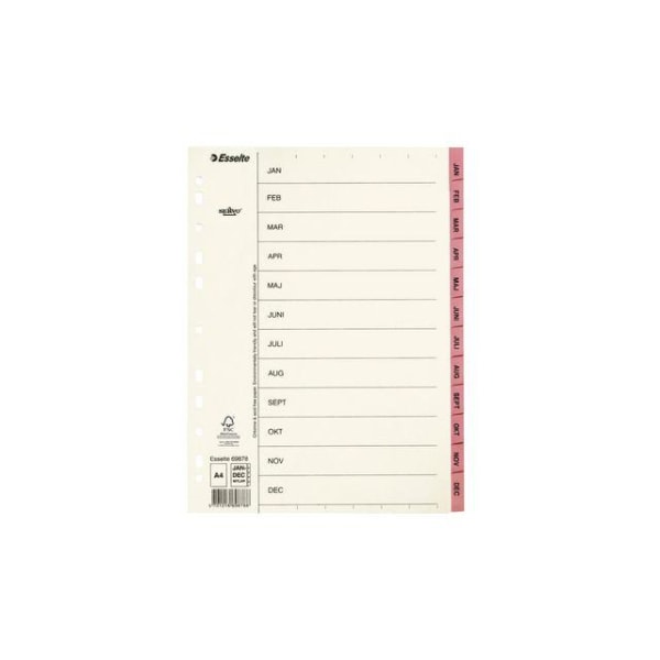 Pärmregister Servo 69878 papper A4, månaderna Jan-Dec Rosa 1/fp Rosa