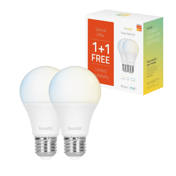 Smart lampa, WiFi, Hombli Smart Bulb E27, LED CCT 9W Dimbar 2/fp Vit