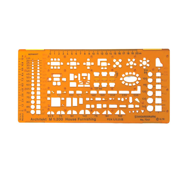Arkitektmall: Möbelmall, schablon, 1:200 (mall möbler) Orange