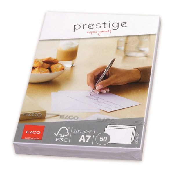 Skrivkort Elco Prestige Kort (skrivkort) A7, 50 kort/fp Vit