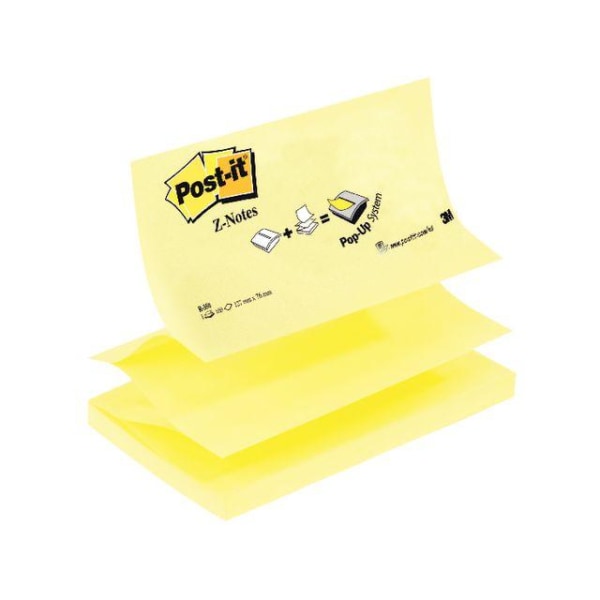 Notisblock / Z-block Post-it Z-Notes 76x127mm Gul 12/fp Gul