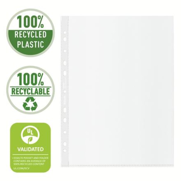 Plastficka Esselte 100% Återvunnen, A4, 0,07mm, präglad 100/fp Transparent