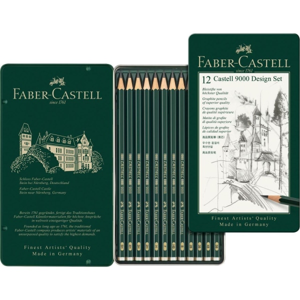 Skisset Pennset + Skissblock A4 Faber-Castell Castell 9000 5B-5H multifärg