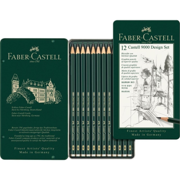 Skisset Pennset + Skissblock A4 Faber-Castell Castell 9000 5B-5H multifärg