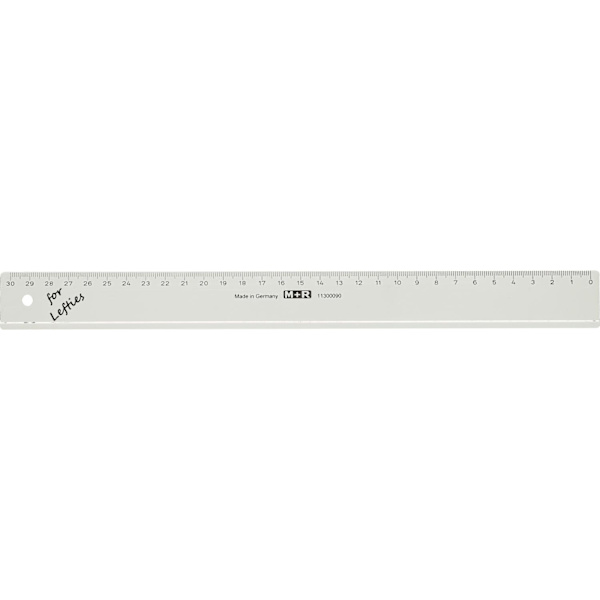 Linjal M+R, plast, 30cm cm/mm Transparent, för vänsterhänta 1/fp Transparent