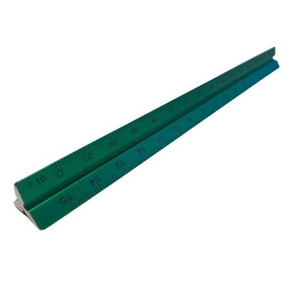 Målestok/Skaleringslineal/trekant skala, 15cm, Aluminium (grøn) Green