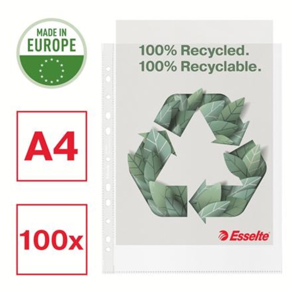 Plastficka 100% Återvunnen, A4+ MAXI, 0,10mm, präglad 100/fp Transparent