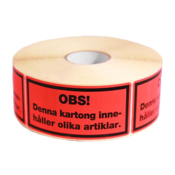 Etiketter DENNA KARTONG INNEHÅLLER OLIKA ARTIKLAR 1000st/rl Röd