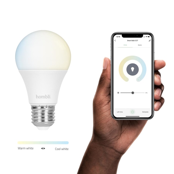 Smart lampa, WiFi, Hombli Smart Bulb E27, LED CCT 9W Dimbar 2/fp Vit