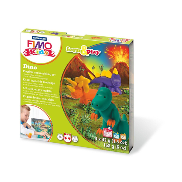 Modellera Fimo Kids Dino (Dinosaurier), 4x42gram multifärg