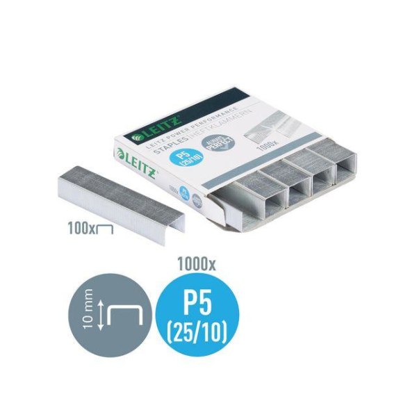 Häftklammer Leitz P5, 25/10, 1000 klamrar/ask Silvergrå
