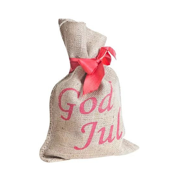 Jutesäck “God Jul” med rött sidenband, Large, 60x30cm multifärg
