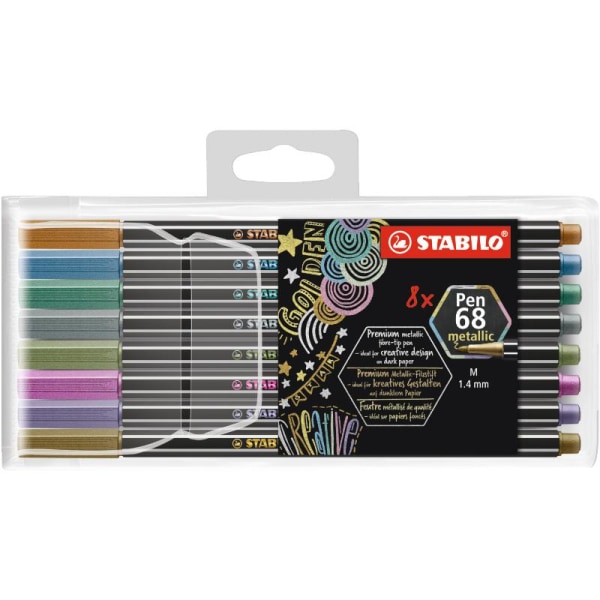 Ritset: Fiberpenna Stabilo Pen 68 Metallic 8 färger + Svart A4 multifärg