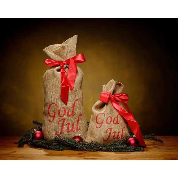 Jutesäck “God Jul” med rött sidenband, Large, 60x30cm multifärg