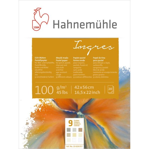 Pastellblock Hahnemühle Ingres 100g, 42x56cm, 9 färger, 20 ark multifärg
